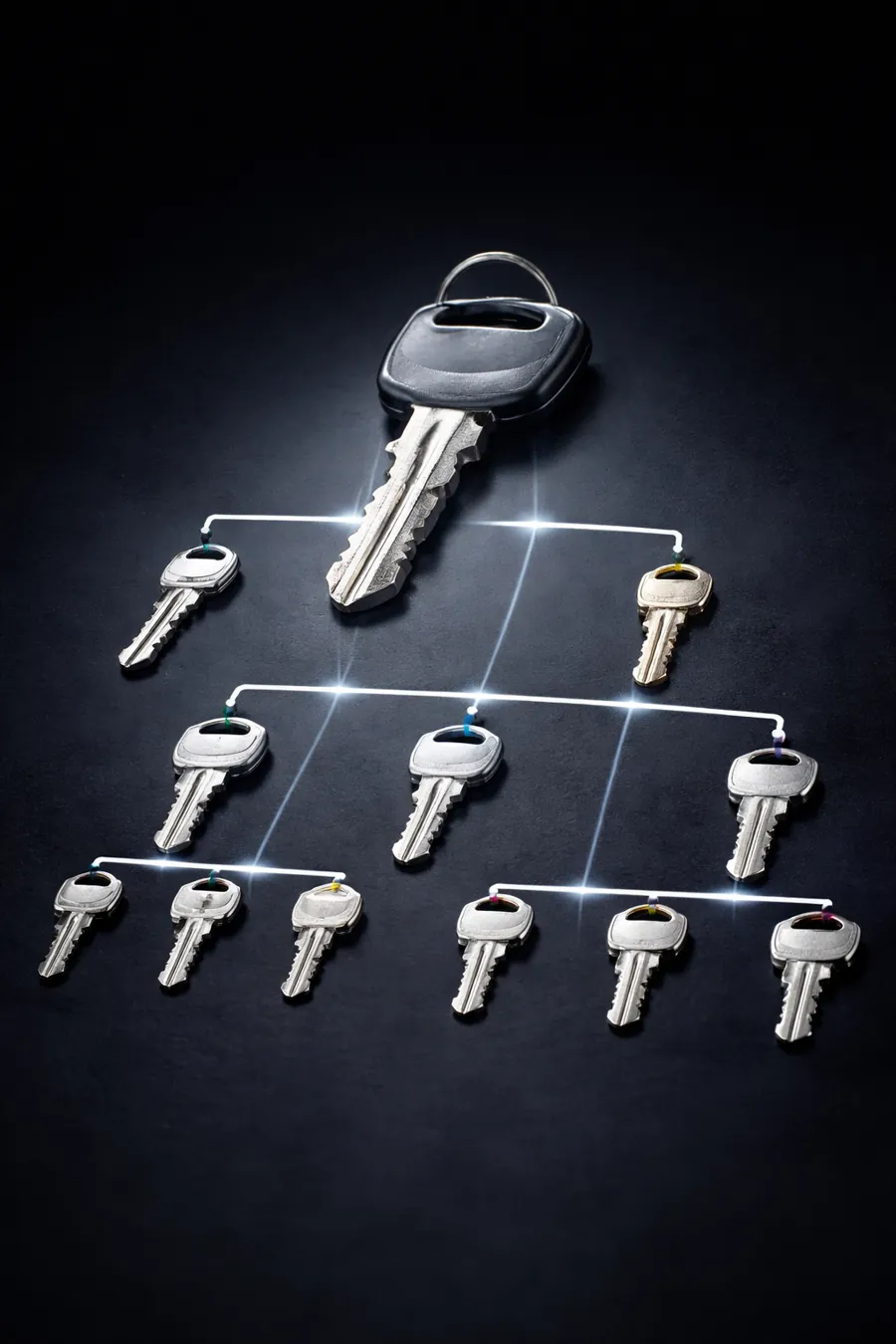 Sistema de amaestramiento de llaves con estructura jerárquica para control de accesos